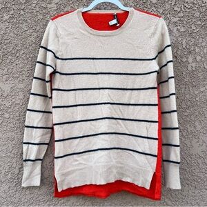 Autumn Cashmere Women Sweater Large 100% Cashmere Striped Cream Orange Cozy Soft
